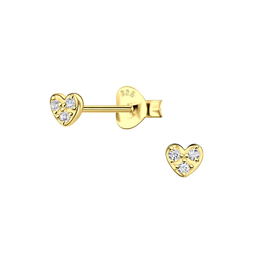 Gold Small Heart Cubic Zirconia Studs