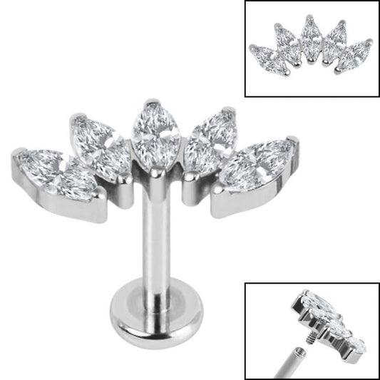 5 Jewel Marquise Fan Labret - Silver