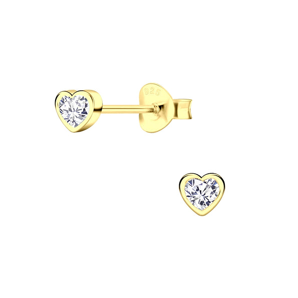 Gold Cubic Zirconia Heart Stud