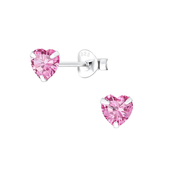 Pink Heart Cubic Zirconia Studs