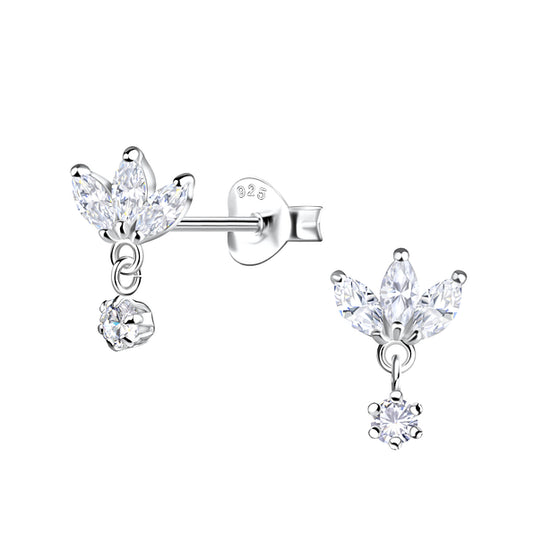 Flower Cubic Zirconia Studs with Hanging Stone