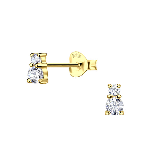 Gold Double Stone Cubic Zirconia Stud