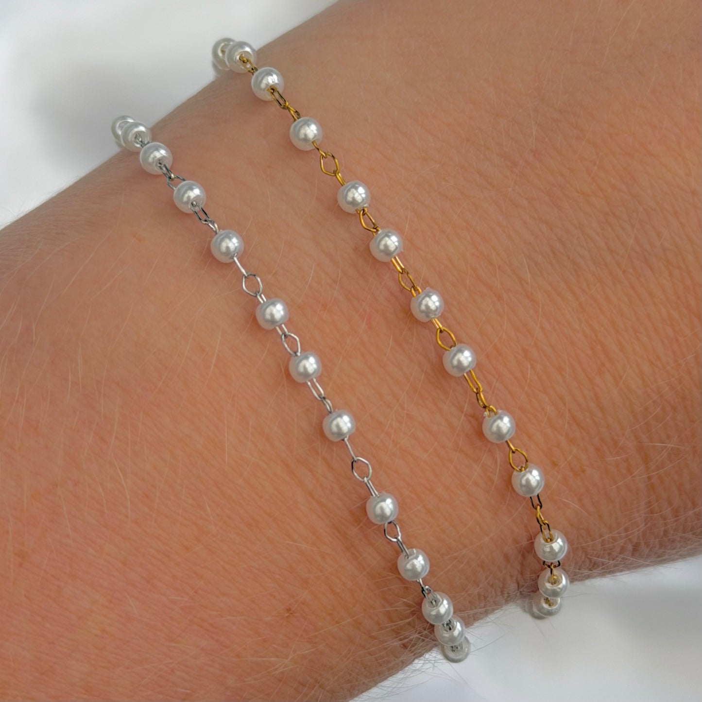 Beaded Pearl Chain • Stainless Steel