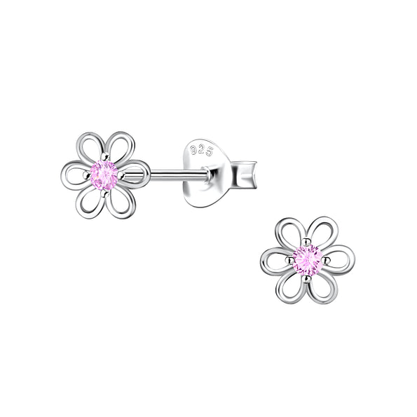 Flower Studs Pink Cubic Zirconia