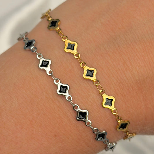 Black Enamel Clover Chain • Stainless Steel