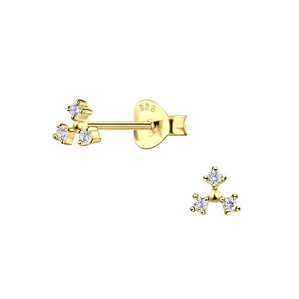 Gold Three Stone Cubic Zirconia Studs