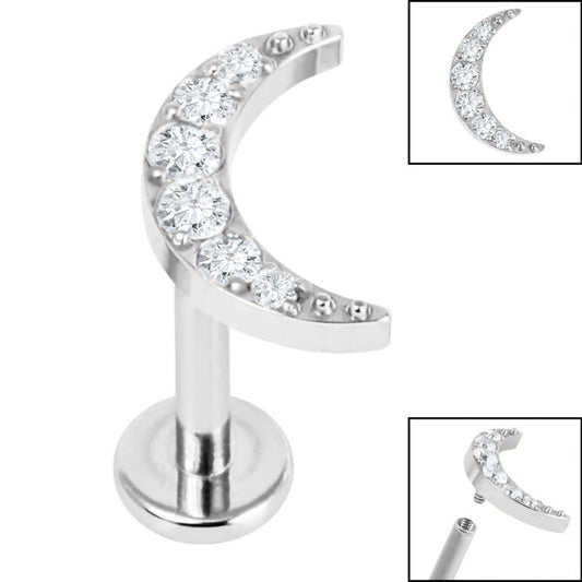 Jewelled Crescent Moon Labret - Silver