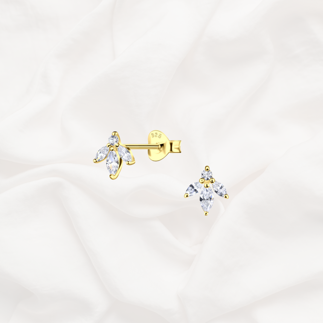 Gold Marquise Flower Cubic Zirconia Studs